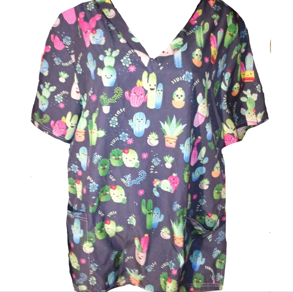 Scrub Top Cactus Print
